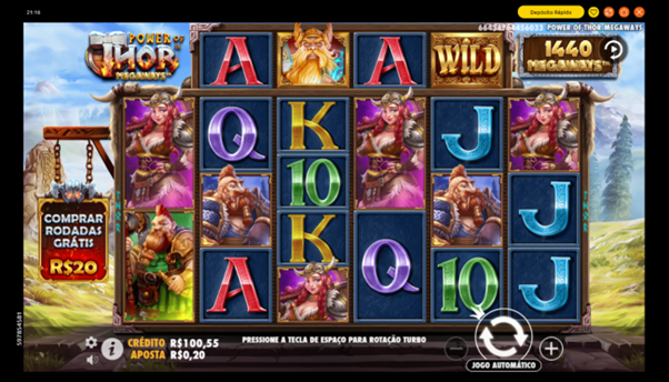 Tela do jogo base do slot Power of Thor Megaways